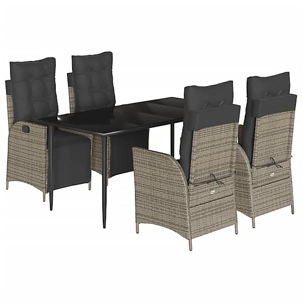 vidaXL 5-Tlg Garten-Essgruppe mit Kissen Grau Poly Rattan 3213423 günstig online kaufen