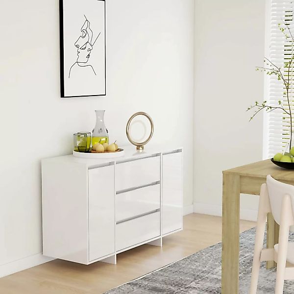 Sideboard 3 Schubladen Hochglanz-weiß 120x41x75 Cm Spanplatte günstig online kaufen