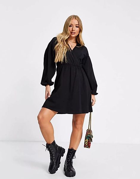ASOS DESIGN – Mini-Wickelblusenkleid in Schwarz günstig online kaufen