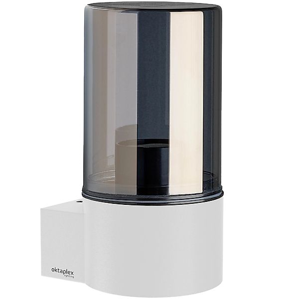 Oktaplex Puno Wandleuchte Außen E27 Fassung Rauchglas IP44 Aluminium Weiß 2 günstig online kaufen