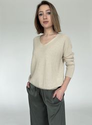 Zuckerwatte V-Ausschnitt-Pullover Strukturstrick, aus weicher Baumwollmisch günstig online kaufen