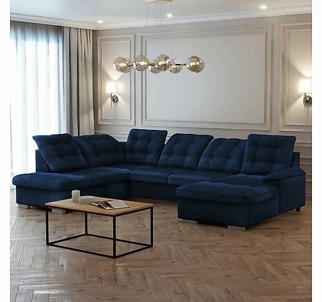 DB-Möbel Ecksofa "Bloow" Schlafsofa in U-Form dunkelblau, Ottomane rechts. günstig online kaufen