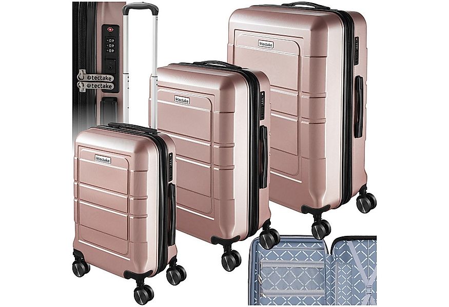 tectake Trolley Reisekofferset, 4 Rollen, 3-teilig aus robustem ABS-Kunstst günstig online kaufen