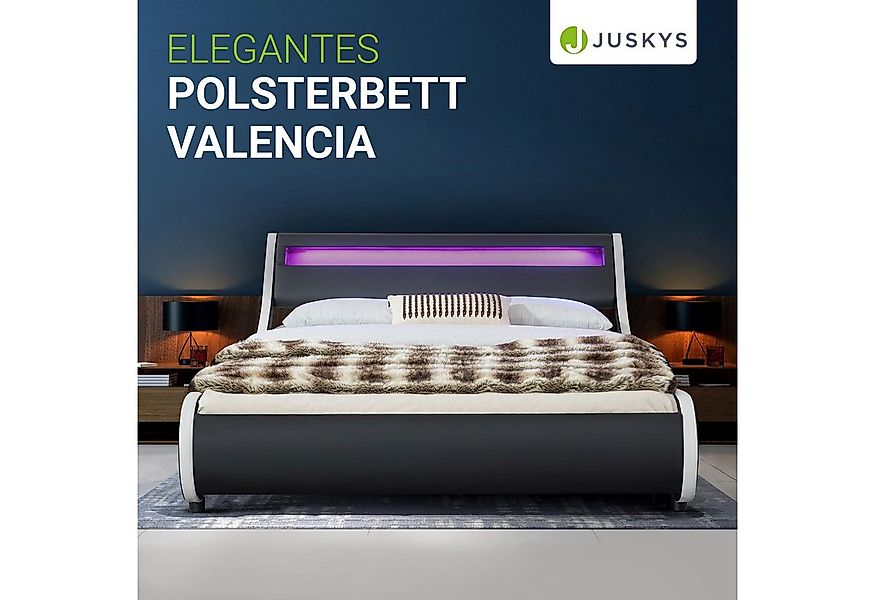 Juskys Polsterbett Valencia, 140 x 200 cm, Doppelbett mit Lattenrost, LED-B günstig online kaufen