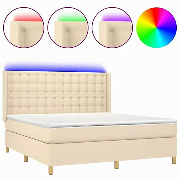 vidaXL Boxspringbett Boxspringbett mit Matratze LED Creme 180x200 cm Stoff günstig online kaufen