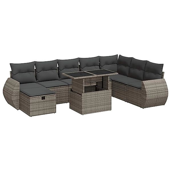 vidaXL 9-Tlg Garten-Sofagarnitur mit Kissen Grau Poly Rattan 3327920 günstig online kaufen
