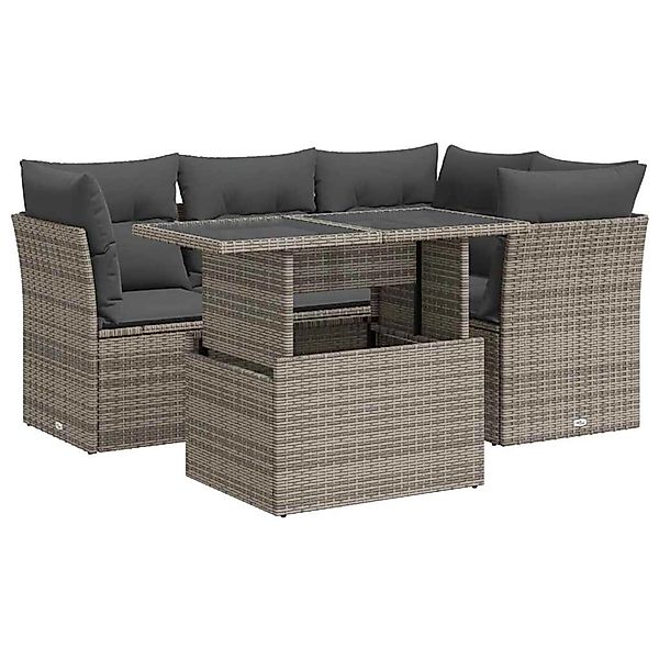 vidaXL 5-Tlg Garten-Sofagarnitur mit Kissen Grau Poly Rattan 3326151 günstig online kaufen