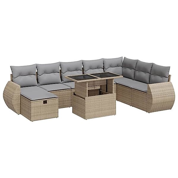 vidaXL 9-Tlg Garten-Sofagarnitur mit Kissen Beige Poly Rattan 3327919 günstig online kaufen