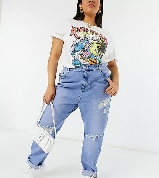 Urban Bliss Plus – Boyfriend-Jeans mit Zierrissen in verwaschenem Mittelbla günstig online kaufen