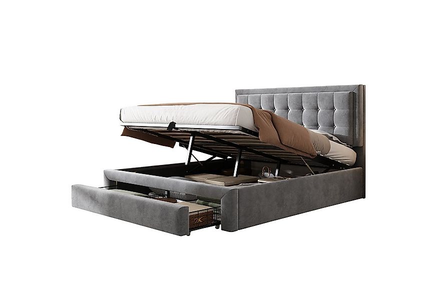 Flieks Polsterbett, Hydraulisches Stauraumbett Doppelbett Samt 140x200cm günstig online kaufen