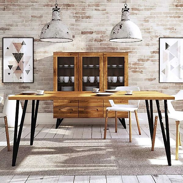 Esszimmertisch aus Wildeiche Massivholz und Stahl 4-Fußgestell günstig online kaufen