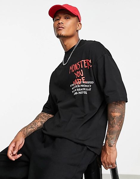 ASOS DESIGN – Oversize-T-Shirt in Schwarz mit „Burna Boy“-Print-Grau günstig online kaufen