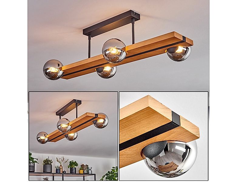 hofstein Deckenleuchte Deckenlampe aus Metall/Holz/Glas in Schwarz/Natur/Ch günstig online kaufen