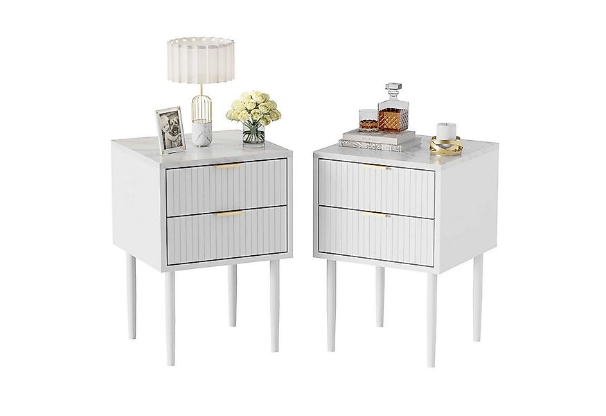 UEV Nachttisch 2er Set marmor, Nachtschrank mit Schubladen (Nachtkommode mi günstig online kaufen