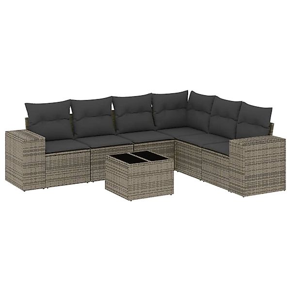 vidaXL 7-Tlg Garten-Sofagarnitur mit Kissen Grau Poly Rattan 3254957 günstig online kaufen