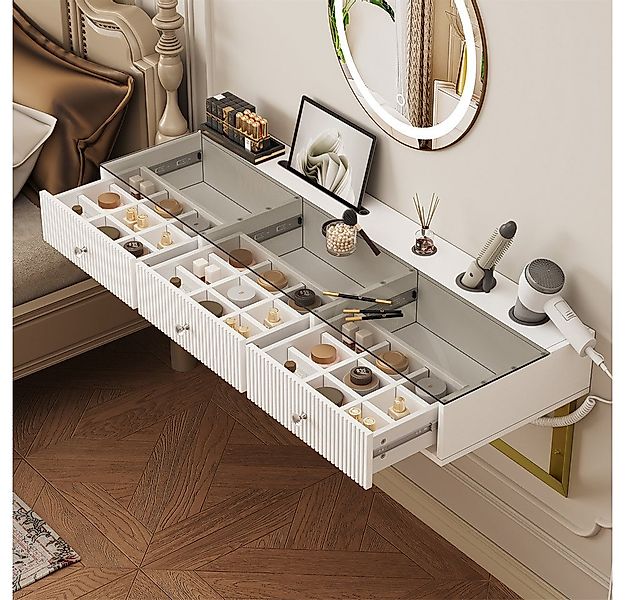 REDOM Schminktisch hängendem (mit 3 Schubladen, Glasplatte, Tablethalterung günstig online kaufen