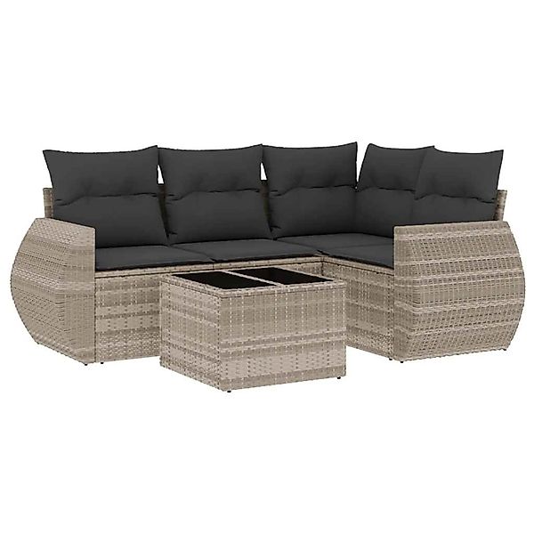 vidaXL 5-Tlg Garten-Sofagarnitur mit Kissen Hellgrau Poly Rattan 3221321 günstig online kaufen