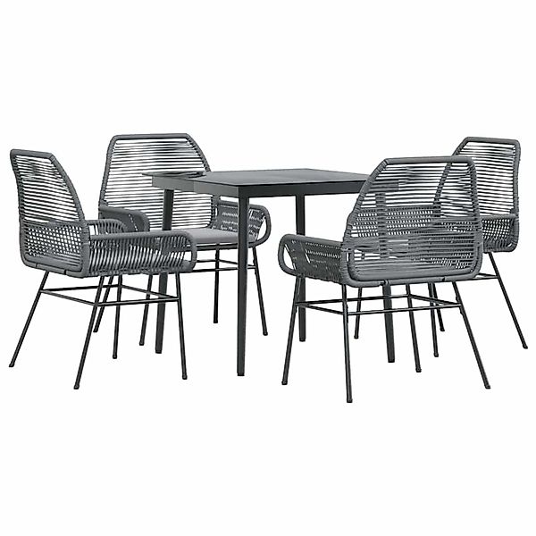 vidaXL 5-Tlg Garten-Essgruppe mit Kissen Grau Poly Rattan Glas 3334479 günstig online kaufen