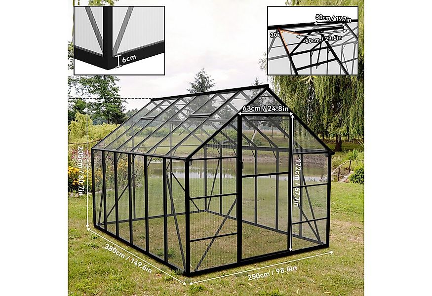 FIVMEN Gewächshaus ALU mit Fundament rostfrei BxTxH: 380 × 250 × 205 cm, Bx günstig online kaufen