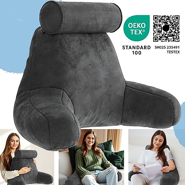 ELONEO Rückenkissen mit Armlehnen für Bett & Sofa, waschbarer & abnehmbarer günstig online kaufen