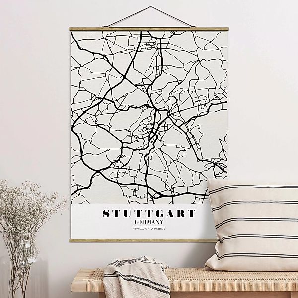 Stoffbild Karten mit Posterleisten - Hochformat Stadtplan Stuttgart - Klass günstig online kaufen