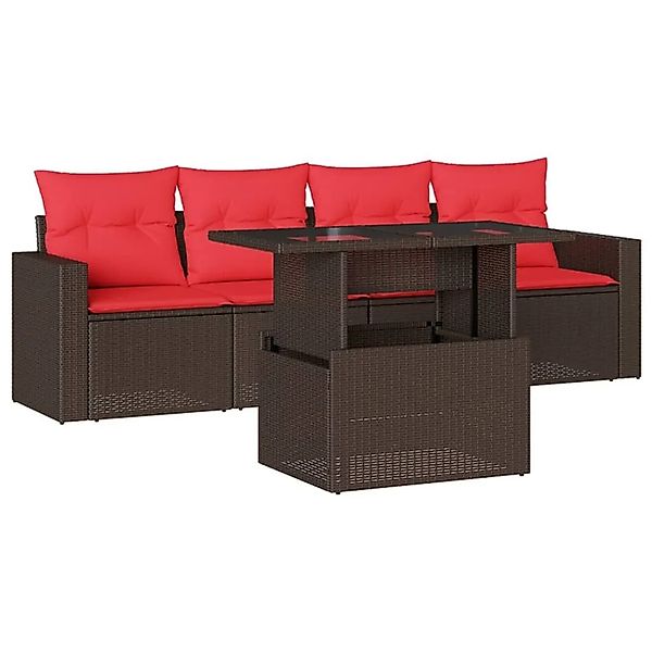 vidaXL 5-Tlg Gartensofa-Set mit Kissen Braun Polyrattan 3267104 günstig online kaufen