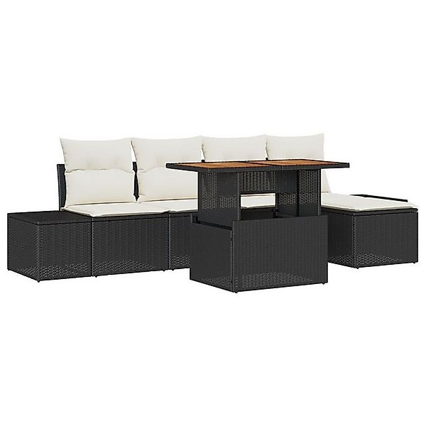 vidaXL Loungesofa 6-tlg. Garten-Essgruppe mit Kissen Schwarz Poly Rattan, 6 günstig online kaufen