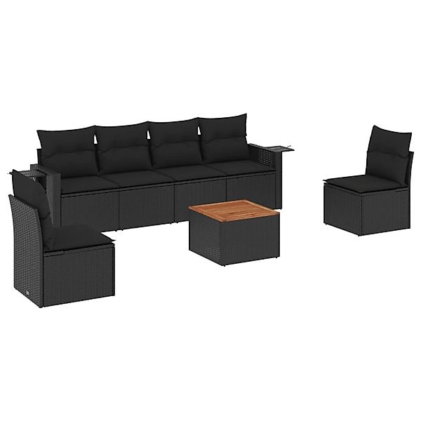 vidaXL 7-Tlg Garten-Sofagarnitur mit Kissen Schwarz Poly Rattan 3256839 günstig online kaufen