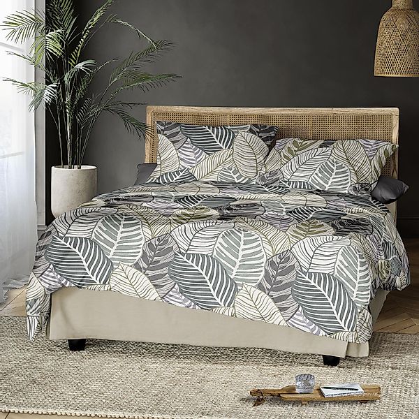 Irisette Biber Bettwäsche Koala 8628-30 Blätter Grau Grün 135x200 günstig online kaufen
