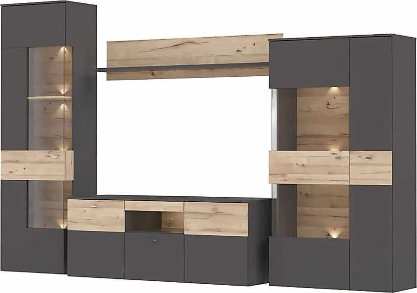 FORTE Wohnwand "Como" 2x Vitrinen, 1x Lowboard, 1x Wandregal, 4 Stk. tlg. günstig online kaufen