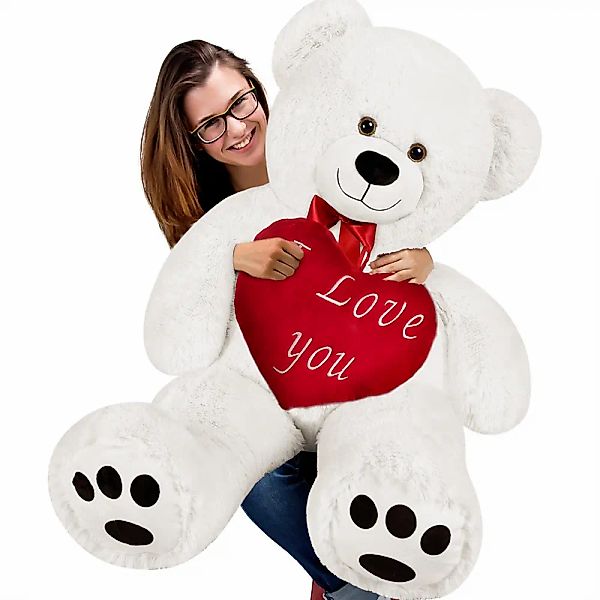 Plüschtier Teddybär XL Weiß inkl. Herzkissen günstig online kaufen