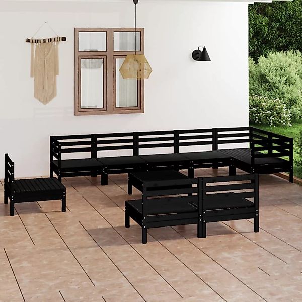 10-tlg. Garten-lounge-set Massivholz Kiefer Schwarz günstig online kaufen