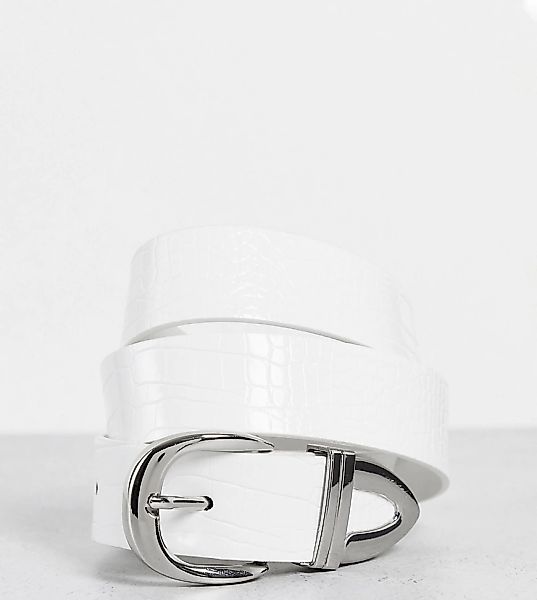 Glamorous – Exclusive – Gürtel in Kroko-Weiß mit silberfarbener Spitze günstig online kaufen