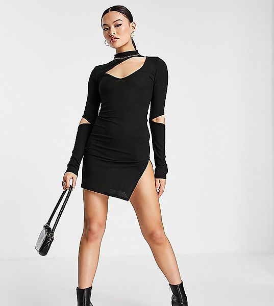 ASYOU – Minikleid in Schwarz mit asymmetrischen Zierausschnitten günstig online kaufen