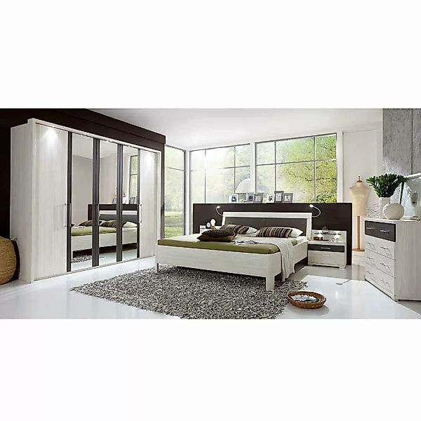 Schlafzimmer Einrichtung in Lärche Weiß Braun (fünfteilig) günstig online kaufen