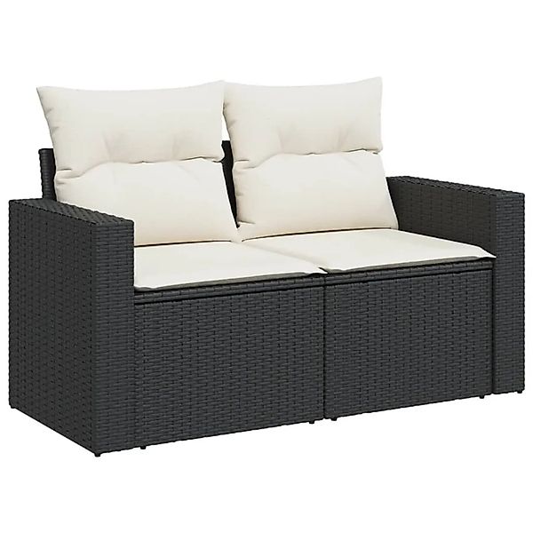 vidaXL Gartensofa mit Kissen 2-Sitzer Schwarz Poly Rattan 366004 günstig online kaufen