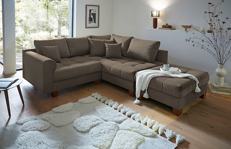 Home affaire Ecksofa "Rice L-Form, B: 216 cm" Set: Sofa & Hocker, mit 3 Zie günstig online kaufen