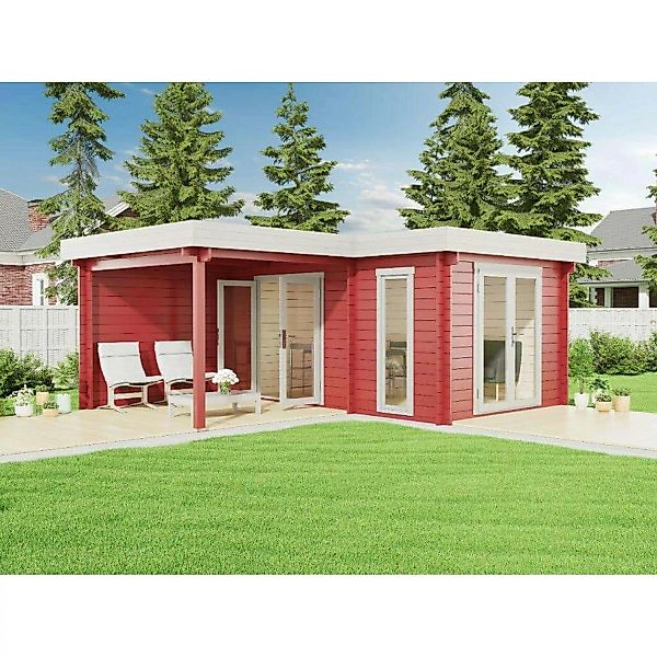 Alpholz Gartenhaus Quinta Flachdach 575 cm x 475 cm Rot günstig online kaufen