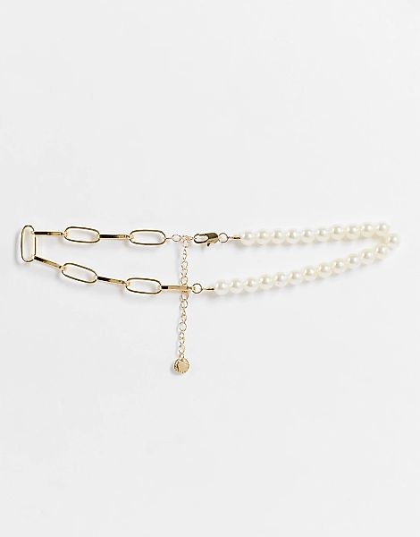 French Connection – Goldfarbene Halskette aus Materialmix mit Perlen und Ke günstig online kaufen