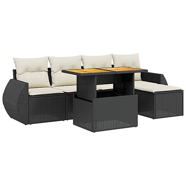 vidaXL 6-Tlg Garten-Sofagarnitur mit Kissen Schwarz Poly Rattan 3275807 günstig online kaufen