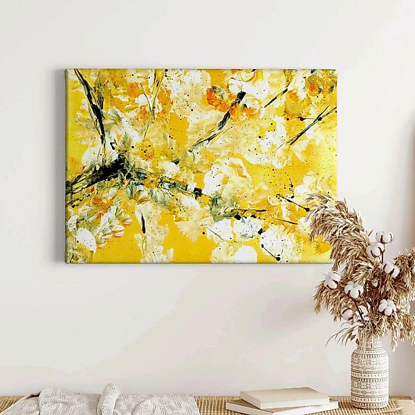 Bricoflor Abstraktes Leinwandbild Gelb Und Weiß Asiatisches Wandbild Acryl günstig online kaufen