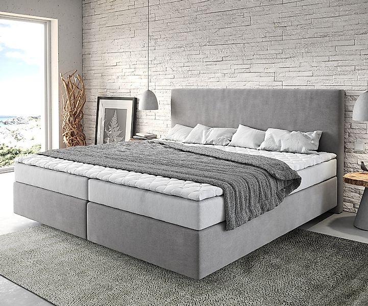 Boxspringbett Dream-Well Mikrofaser Grau 200x200 cm Bonell-Matratze PU-Topp günstig online kaufen