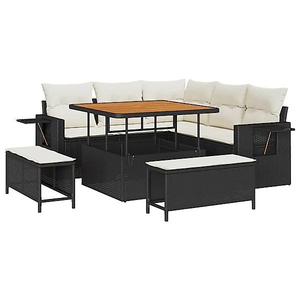 vidaXL Gartensofa-set mit Kissen 9-Tlg Schwarz und Creme Poly-Rattan 336368 günstig online kaufen