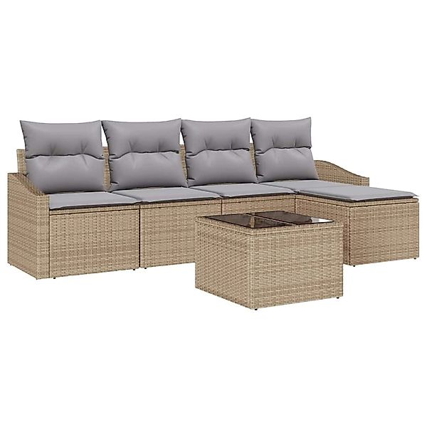 vidaXL Garten-Sofa-Set 6-Tlg Beige Poly Rattan 3346690 günstig online kaufen