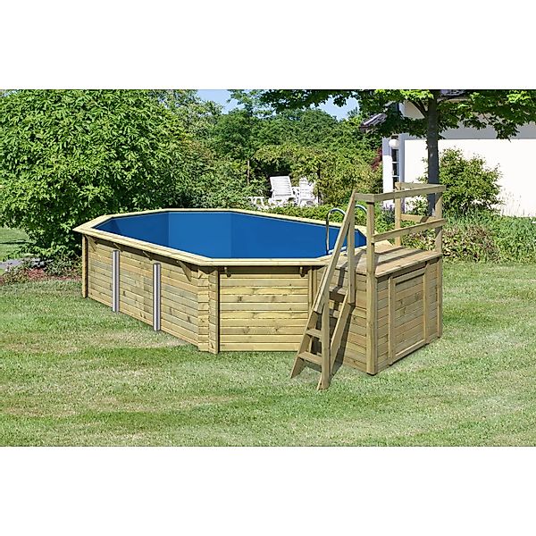 Karibu Achteckpool "PALMA Set B BxLxH: 358x569x124 cm mit Sonnendeck" 38 mm günstig online kaufen