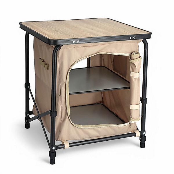 Spetebo Campingtisch 2-in-1 Stoff Campingschrank beige günstig online kaufen