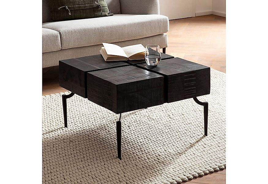 FINEBUY Couchtisch Couchtisch Schwarz Massivholz quadratisch 60cm Wohnzimme günstig online kaufen