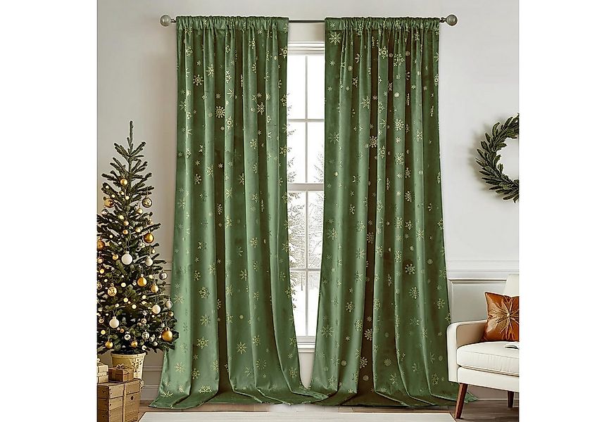Jibenhome Verdunkelungsvorhang Weihnachtsvorhänge,Schneeflocken Goldfolien günstig online kaufen