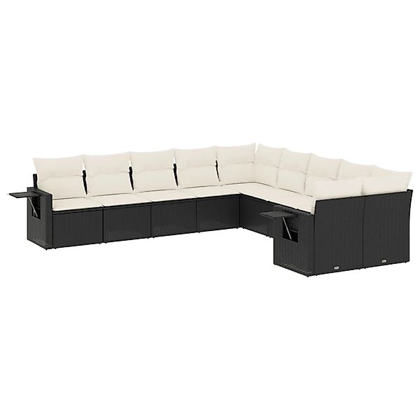 vidaXL 10-Tlg Garten-Sofagarnitur mit Kissen Schwarz Poly Rattan 3220705 günstig online kaufen