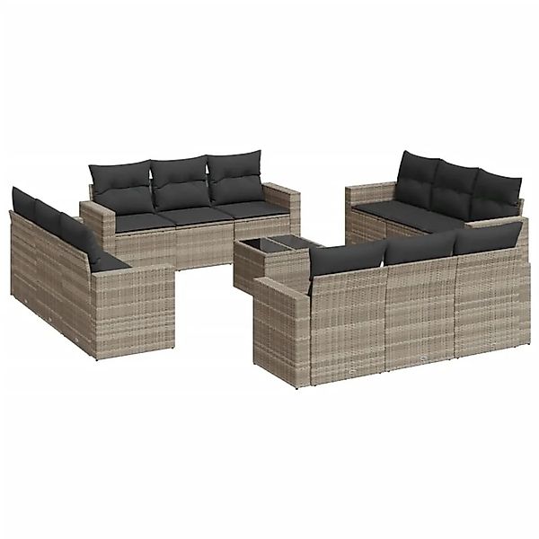 vidaXL 13-Tlg Garten-Sofagarnitur mit Kissen Hellgrau Poly Rattan 3251119 günstig online kaufen